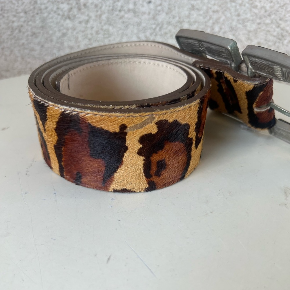 Leatherock glam belt leather leopard print buckle tiger eye stones Sz 36 NWT. - Picture 8 of 11